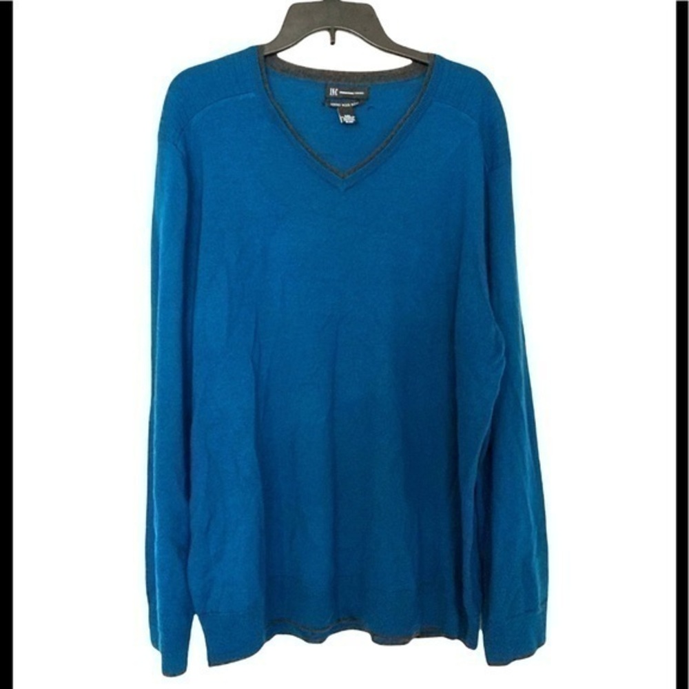 INC International Concepts Merino Wool Sweater V-neck Teal Blue Size XXL